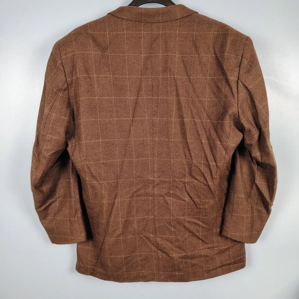 Stafford Mens SZ 48R Blazer Brown Wool Windowpane Check Dark Academia Professor